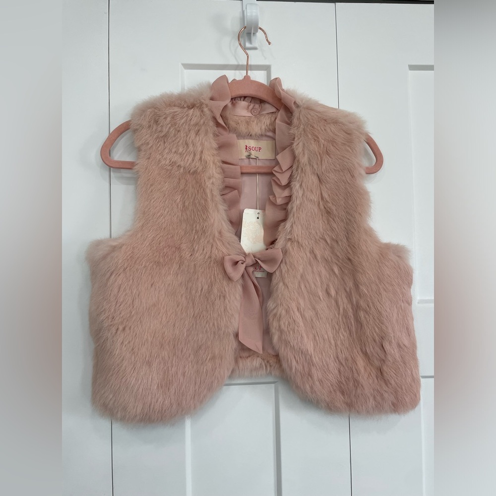 Korean SOUP Clothing Brand Women’s Pink Rabbit Fur Vest New With Tags